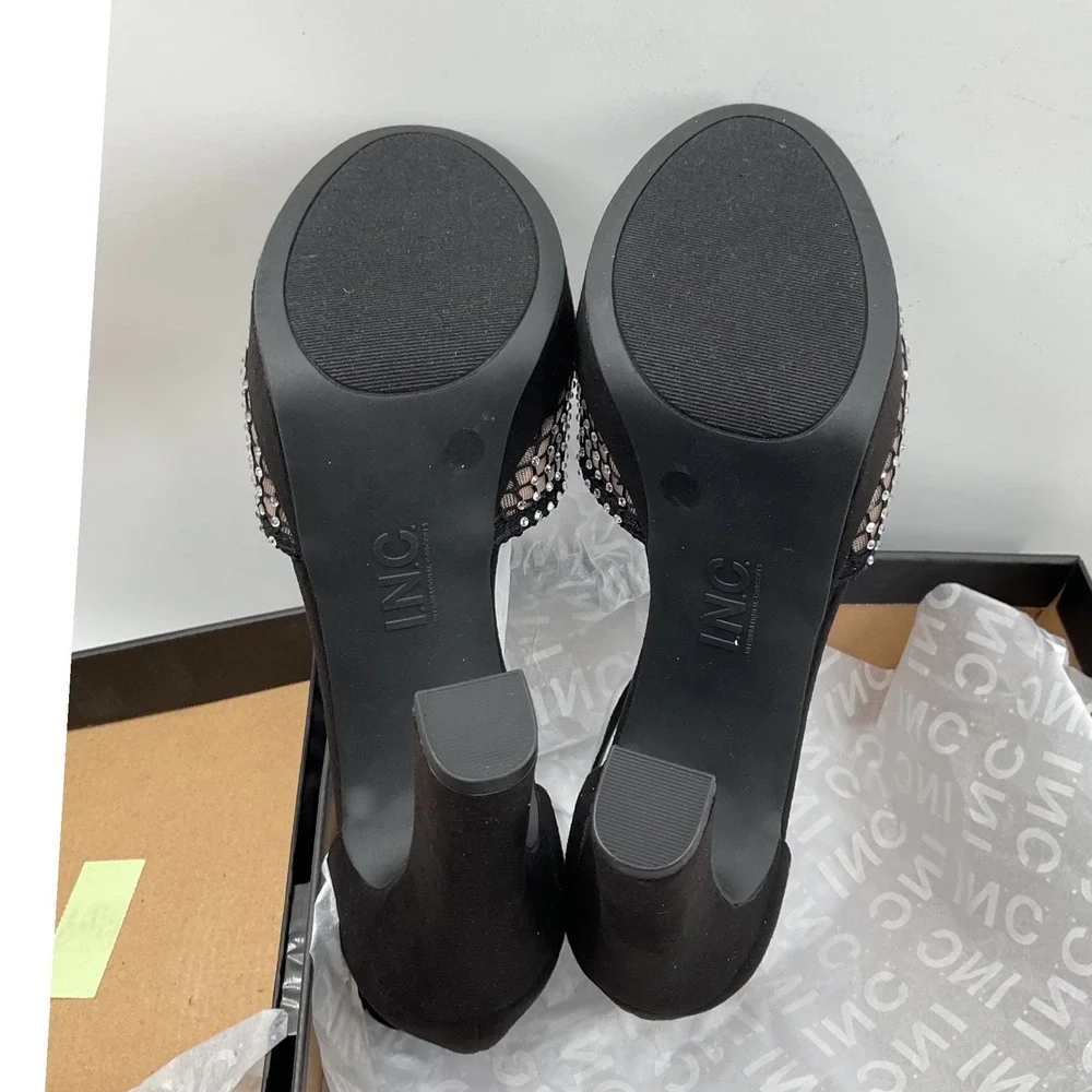 INC International Concepts Women Black Rhinestone Mesh Platform Block Heels